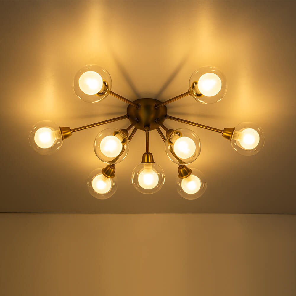 Mid - Century 9 - Light Glass Globe Sputnik Semi Flush Mount Ceiling Light - LightfixturesUAE