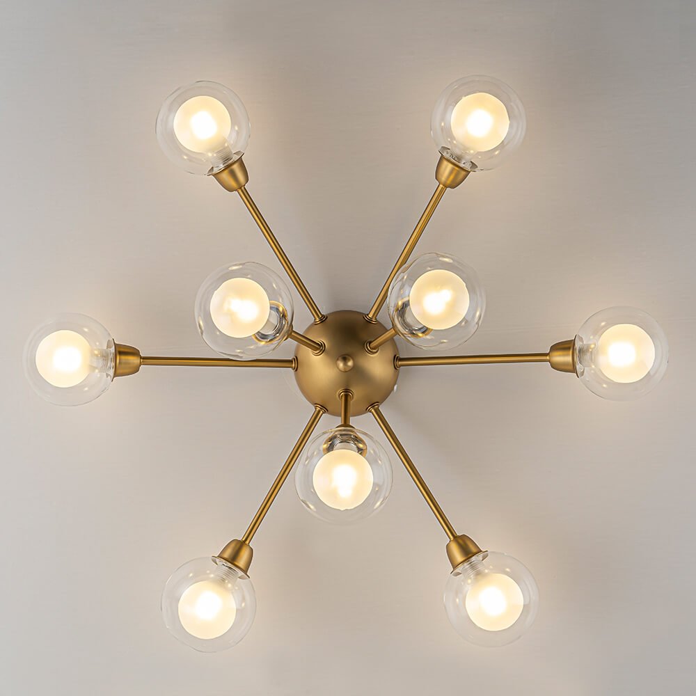 Mid - Century 9 - Light Glass Globe Sputnik Semi Flush Mount Ceiling Light - LightfixturesUAE