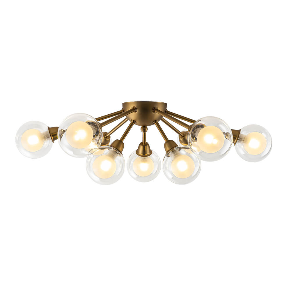 Mid - Century 9 - Light Glass Globe Sputnik Semi Flush Mount Ceiling Light - LightfixturesUAE