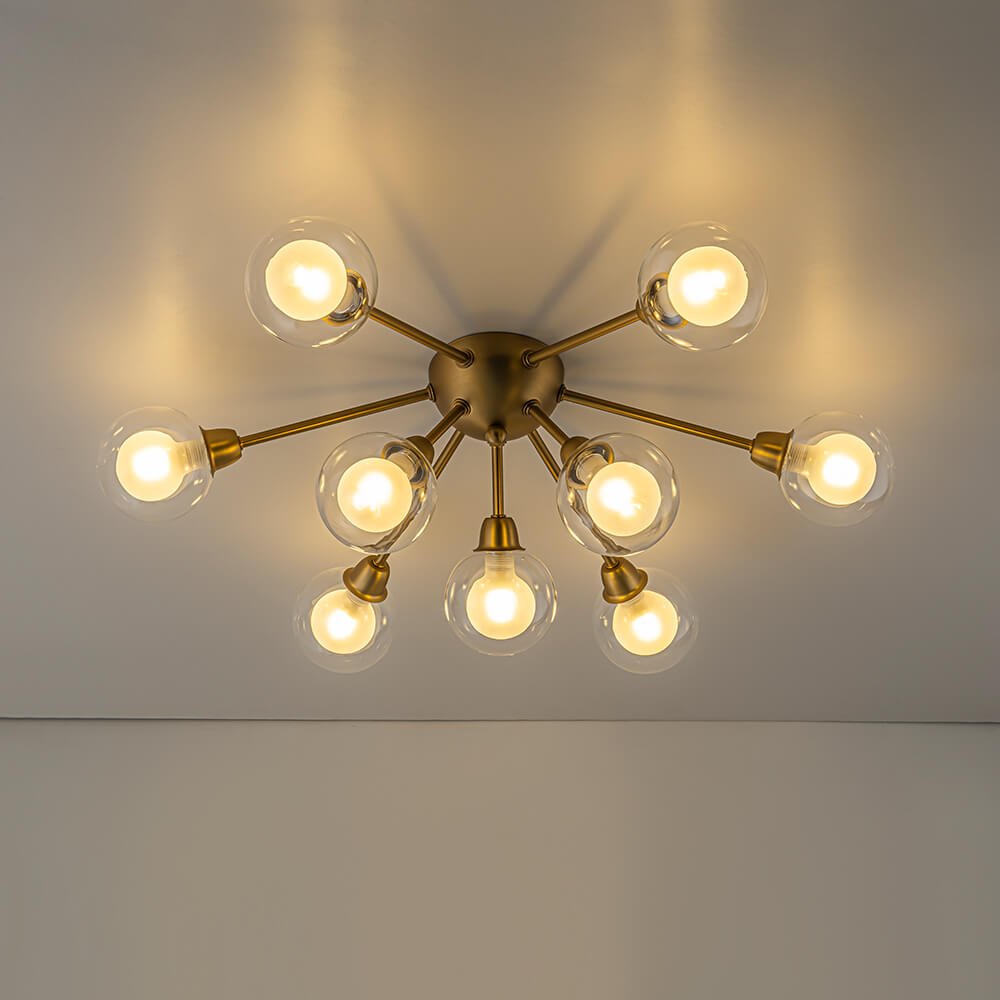 Mid - Century 9 - Light Glass Globe Sputnik Semi Flush Mount Ceiling Light - LightfixturesUAE