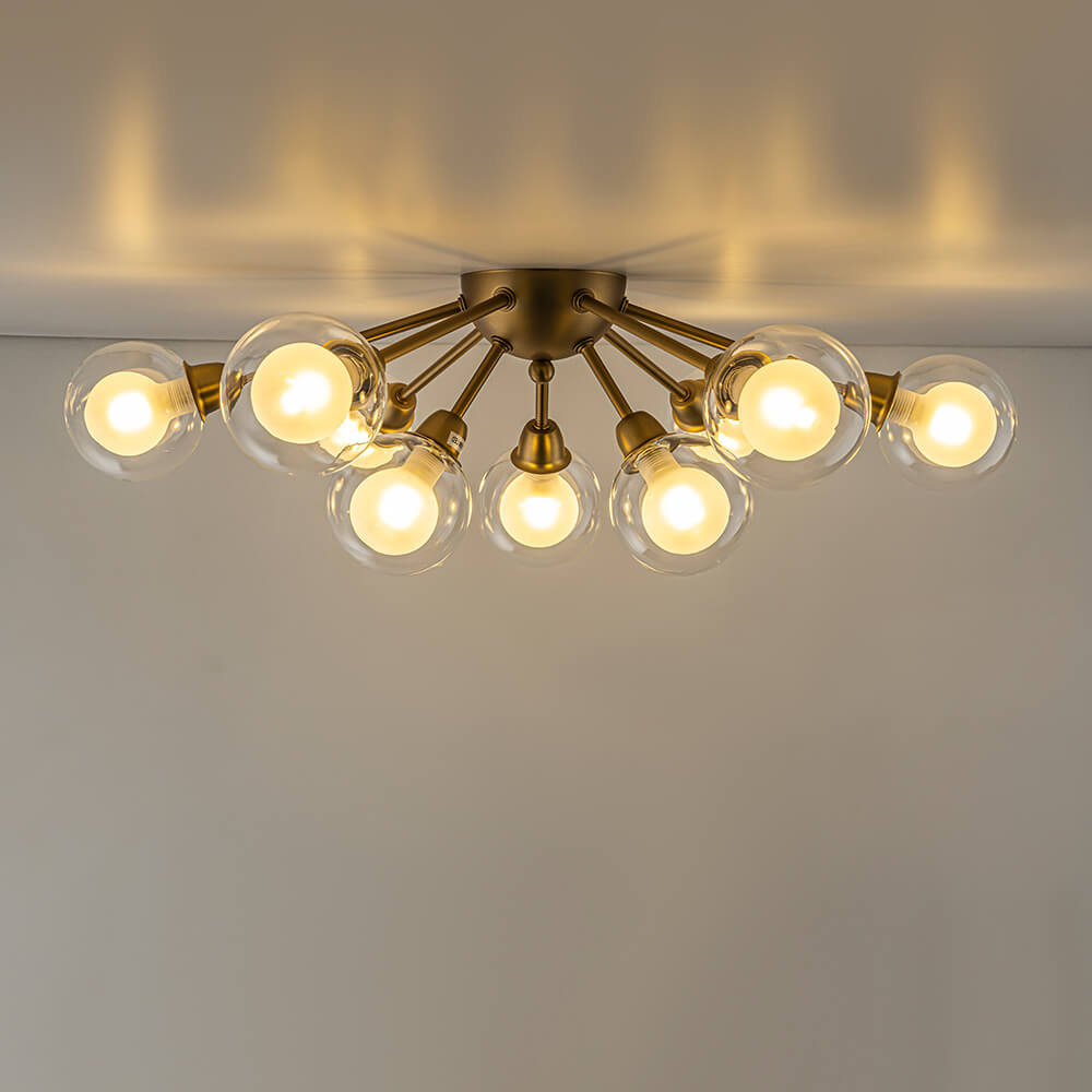 Mid - Century 9 - Light Glass Globe Sputnik Semi Flush Mount Ceiling Light - LightfixturesUAE