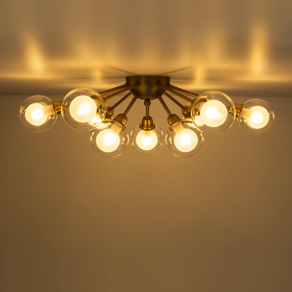 Mid - Century 9 - Light Glass Globe Sputnik Semi Flush Mount Ceiling Light - LightfixturesUAE