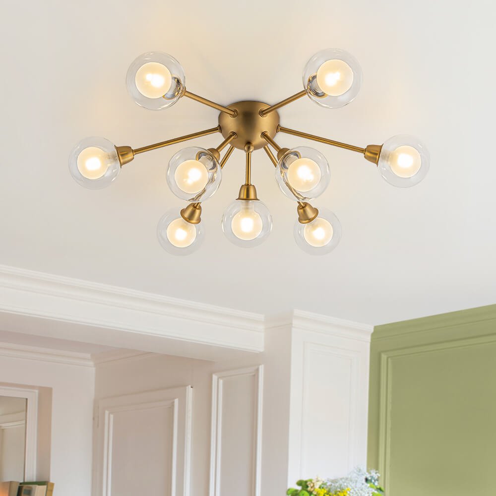 Mid - Century 9 - Light Glass Globe Sputnik Semi Flush Mount Ceiling Light - LightfixturesUAE
