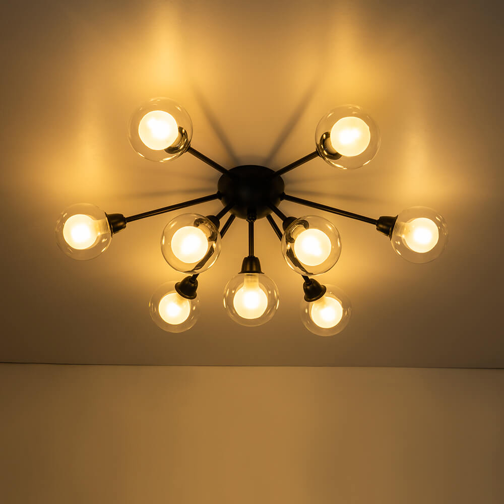 Mid - Century 9 - Light Glass Globe Sputnik Semi Flush Mount Ceiling Light - LightfixturesUAE
