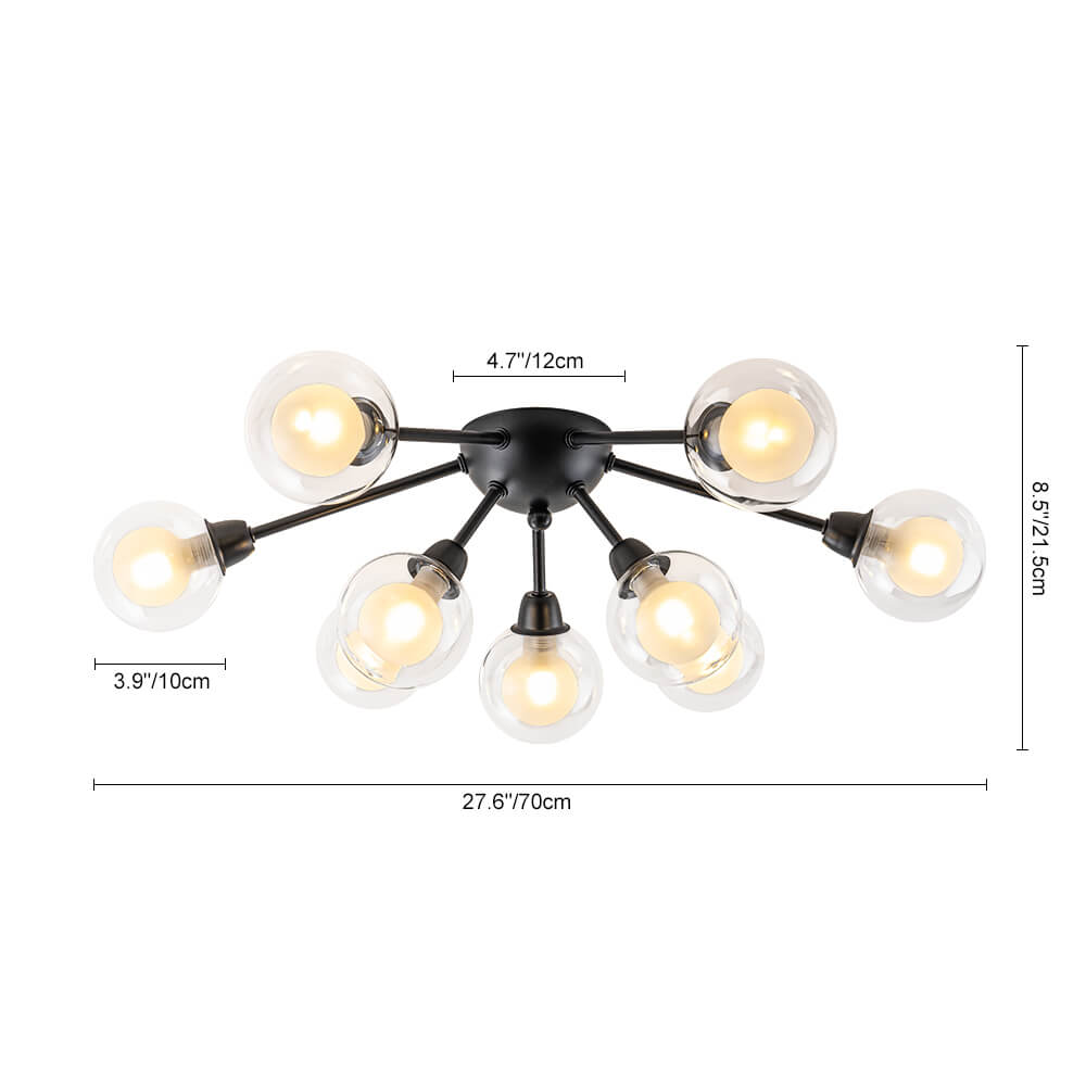 Mid - Century 9 - Light Glass Globe Sputnik Semi Flush Mount Ceiling Light - LightfixturesUAE