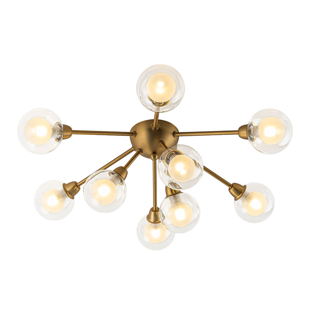 Mid - Century 9 - Light Glass Globe Sputnik Semi Flush Mount Ceiling Light - LightfixturesUAE
