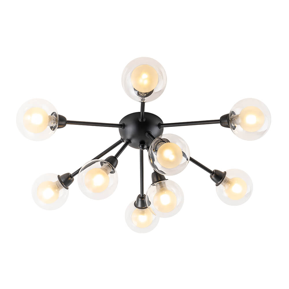 Mid - Century 9 - Light Glass Globe Sputnik Semi Flush Mount Ceiling Light - LightfixturesUAE