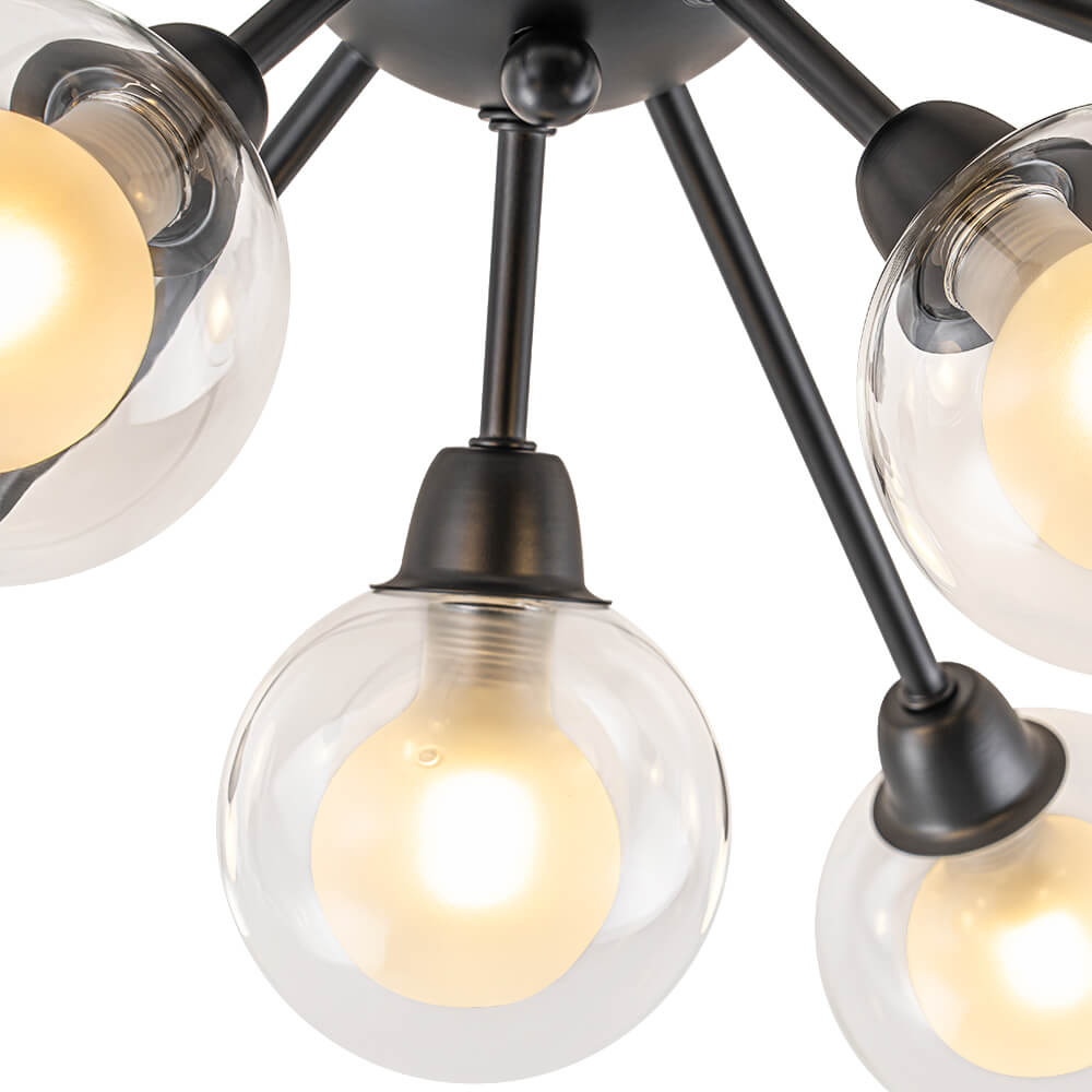 Mid - Century 9 - Light Glass Globe Sputnik Semi Flush Mount Ceiling Light - LightfixturesUAE