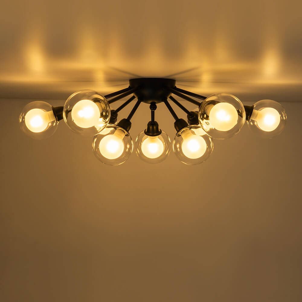 Mid - Century 9 - Light Glass Globe Sputnik Semi Flush Mount Ceiling Light - LightfixturesUAE