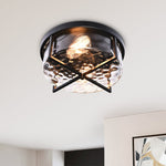 Mid - century Drum Flush Mount Seeded Glass Ceiling Light - LightfixturesUAE