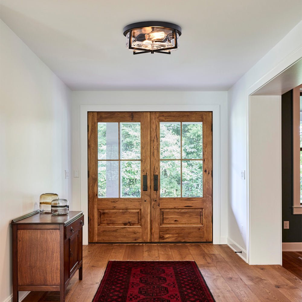 Mid - century Drum Flush Mount Seeded Glass Ceiling Light - LightfixturesUAE
