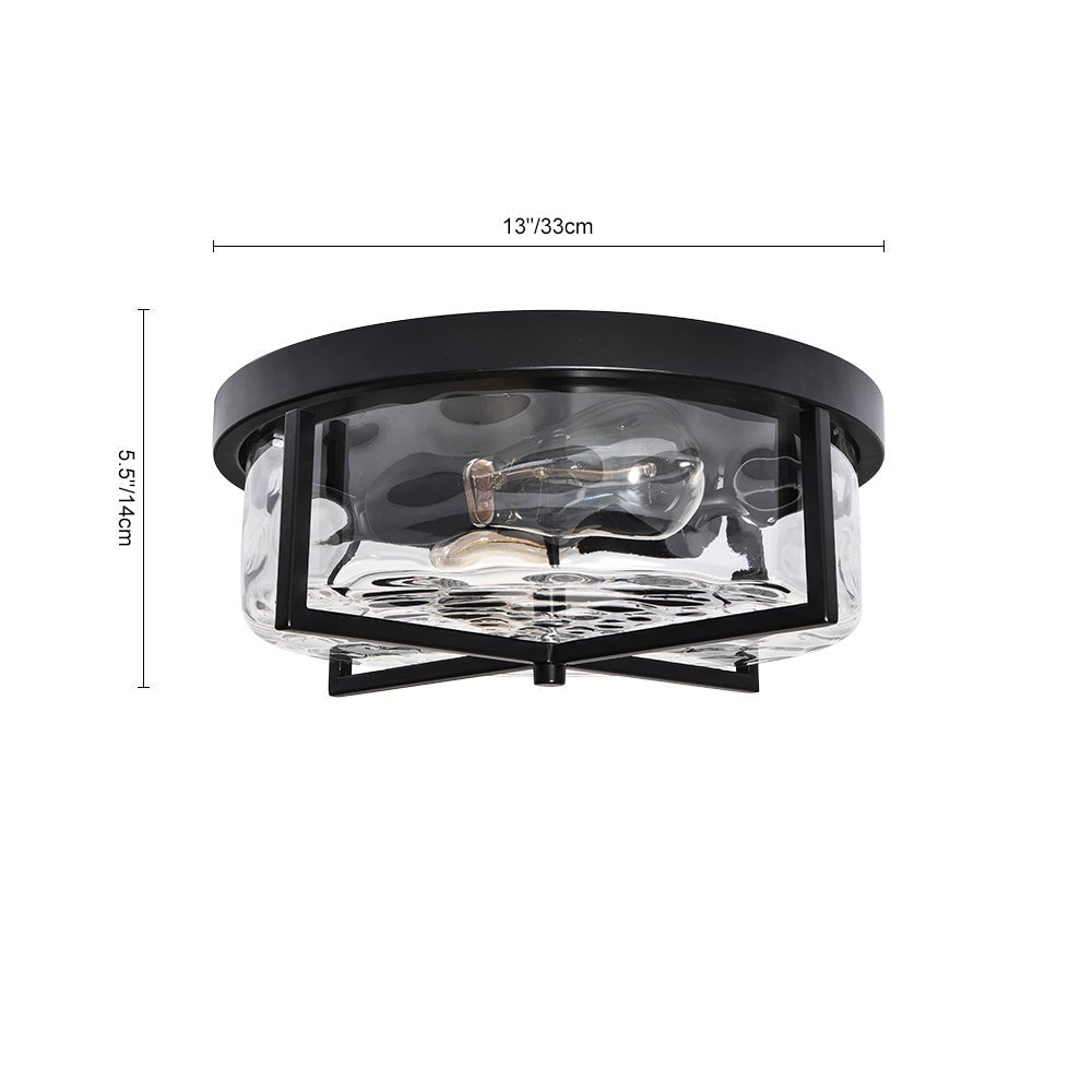 Mid - century Drum Flush Mount Seeded Glass Ceiling Light - LightfixturesUAE