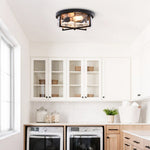 Mid - century Drum Flush Mount Seeded Glass Ceiling Light - LightfixturesUAE