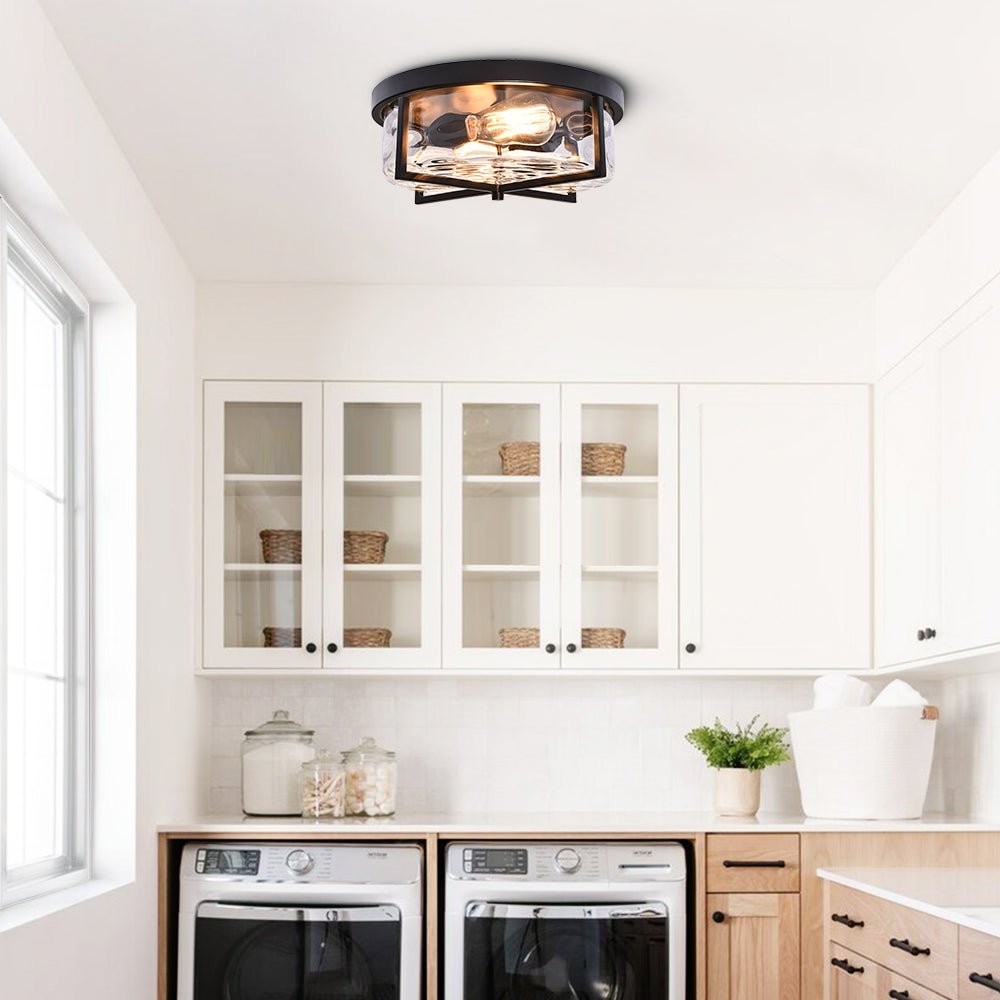 Mid - century Drum Flush Mount Seeded Glass Ceiling Light - LightfixturesUAE