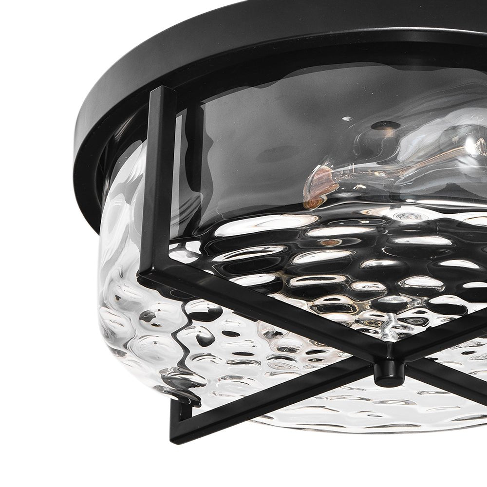 Mid - century Drum Flush Mount Seeded Glass Ceiling Light - LightfixturesUAE