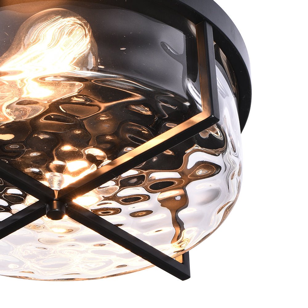 Mid - century Drum Flush Mount Seeded Glass Ceiling Light - LightfixturesUAE