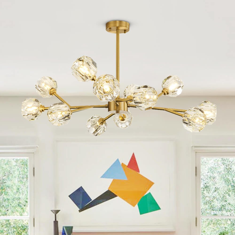Mid - Century Modern 12 - Light Sputnik Crystal Chandelier - LightfixturesUAE