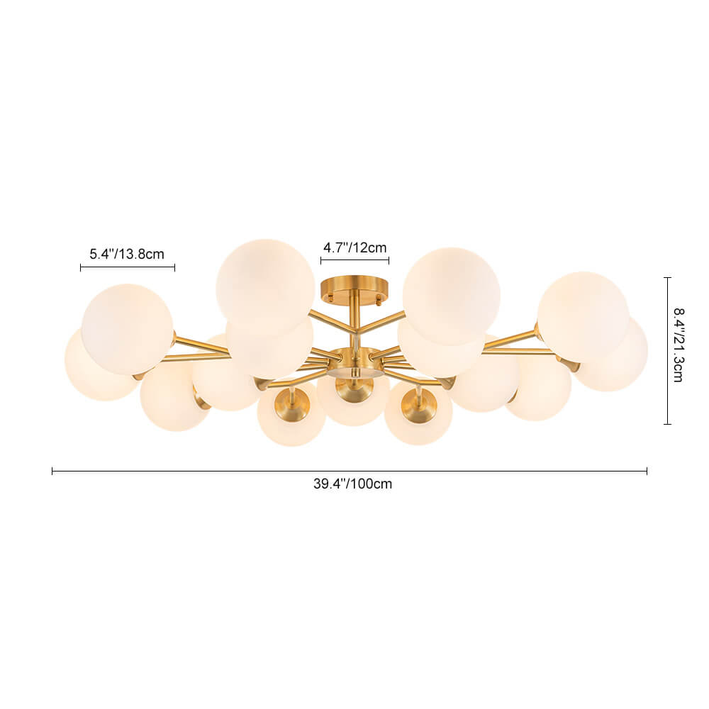 Mid - century Modern 15 - Light Sputnik Branching Glass Globe Semi Flush Mount - LightfixturesUAE