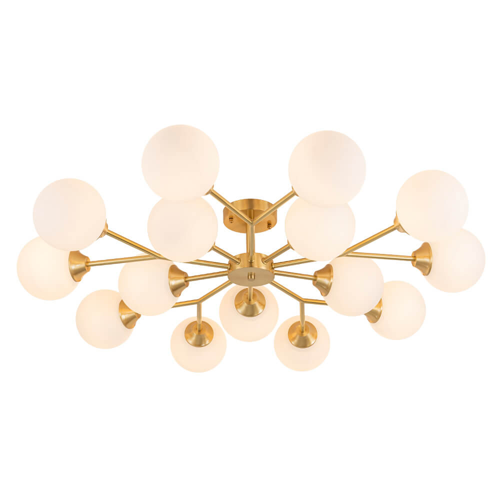 Mid - century Modern 15 - Light Sputnik Branching Glass Globe Semi Flush Mount - LightfixturesUAE