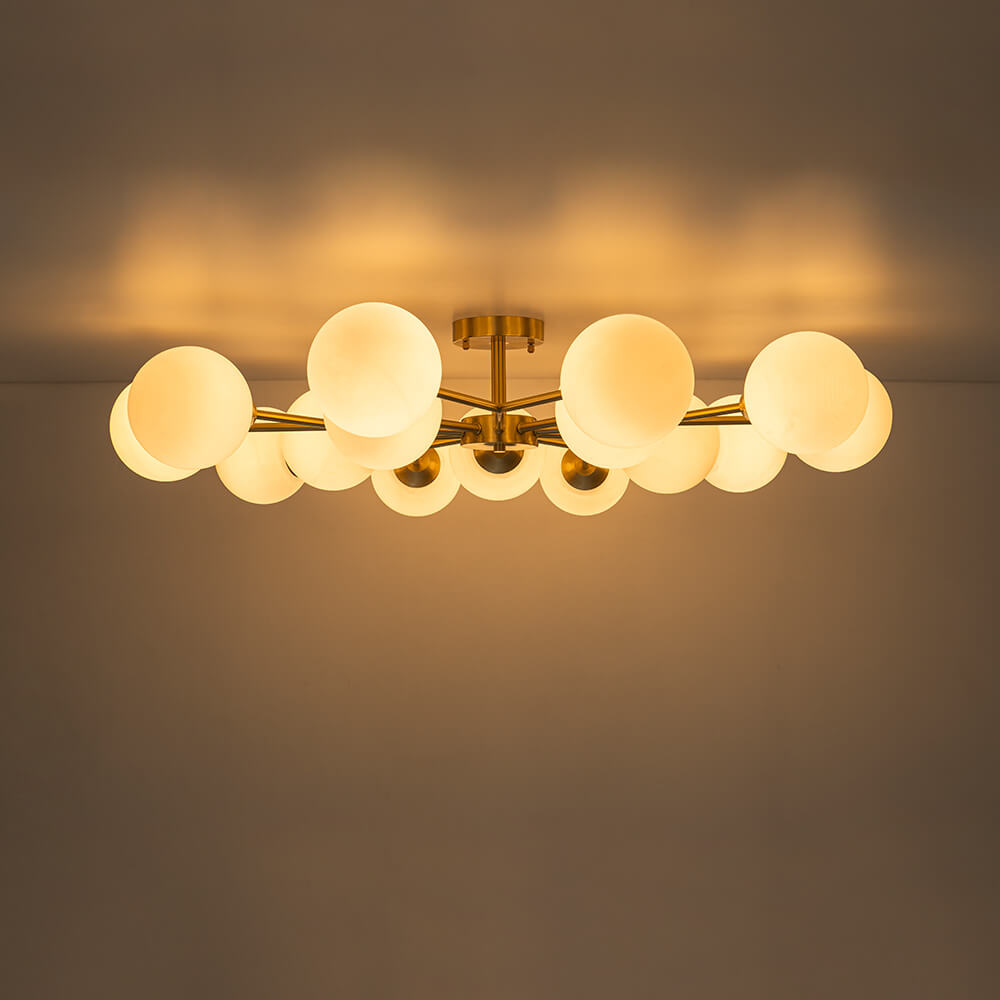 Mid - century Modern 15 - Light Sputnik Branching Glass Globe Semi Flush Mount - LightfixturesUAE