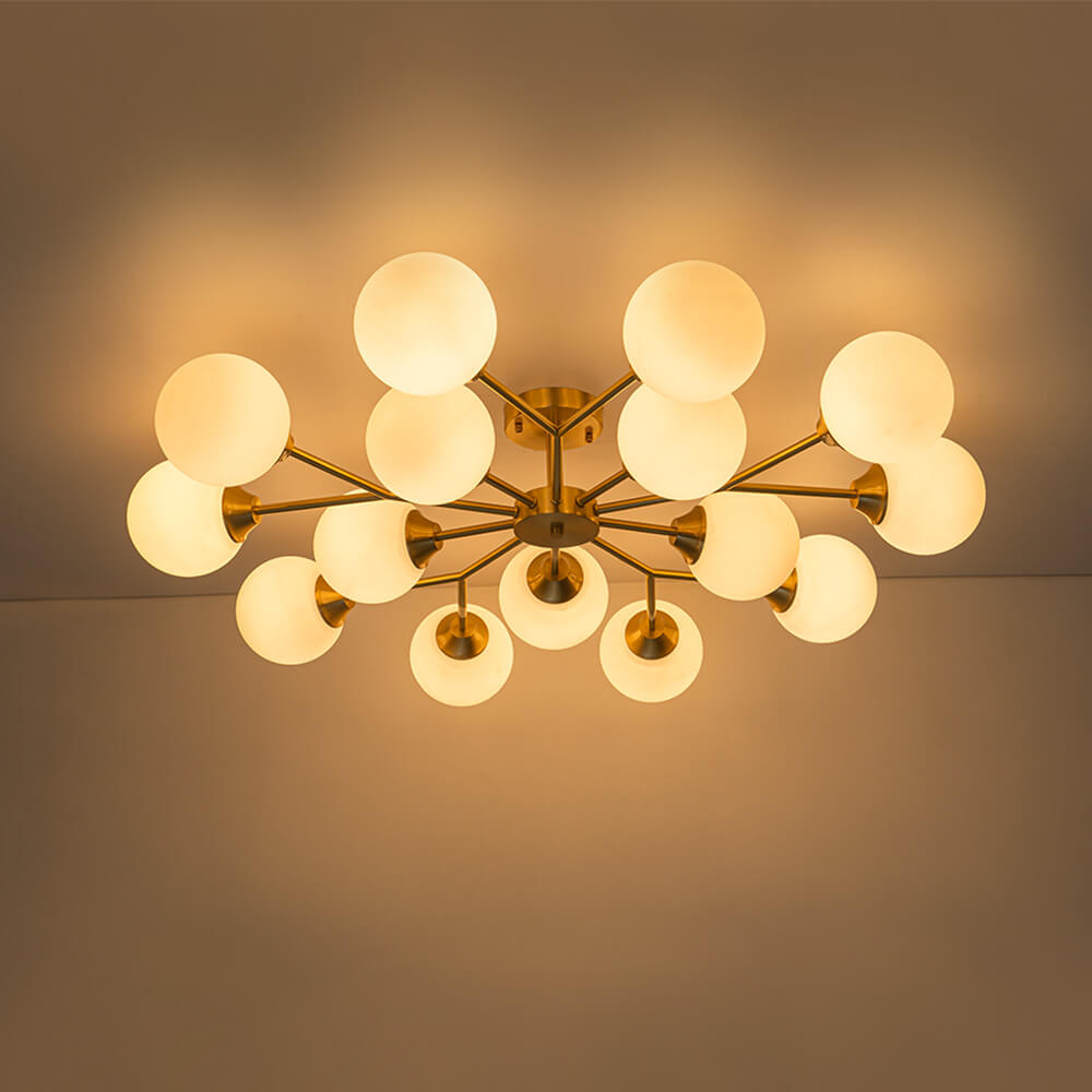 Mid - century Modern 15 - Light Sputnik Branching Glass Globe Semi Flush Mount - LightfixturesUAE