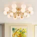 Mid - century Modern 15 - Light Sputnik Branching Glass Globe Semi Flush Mount - LightfixturesUAE