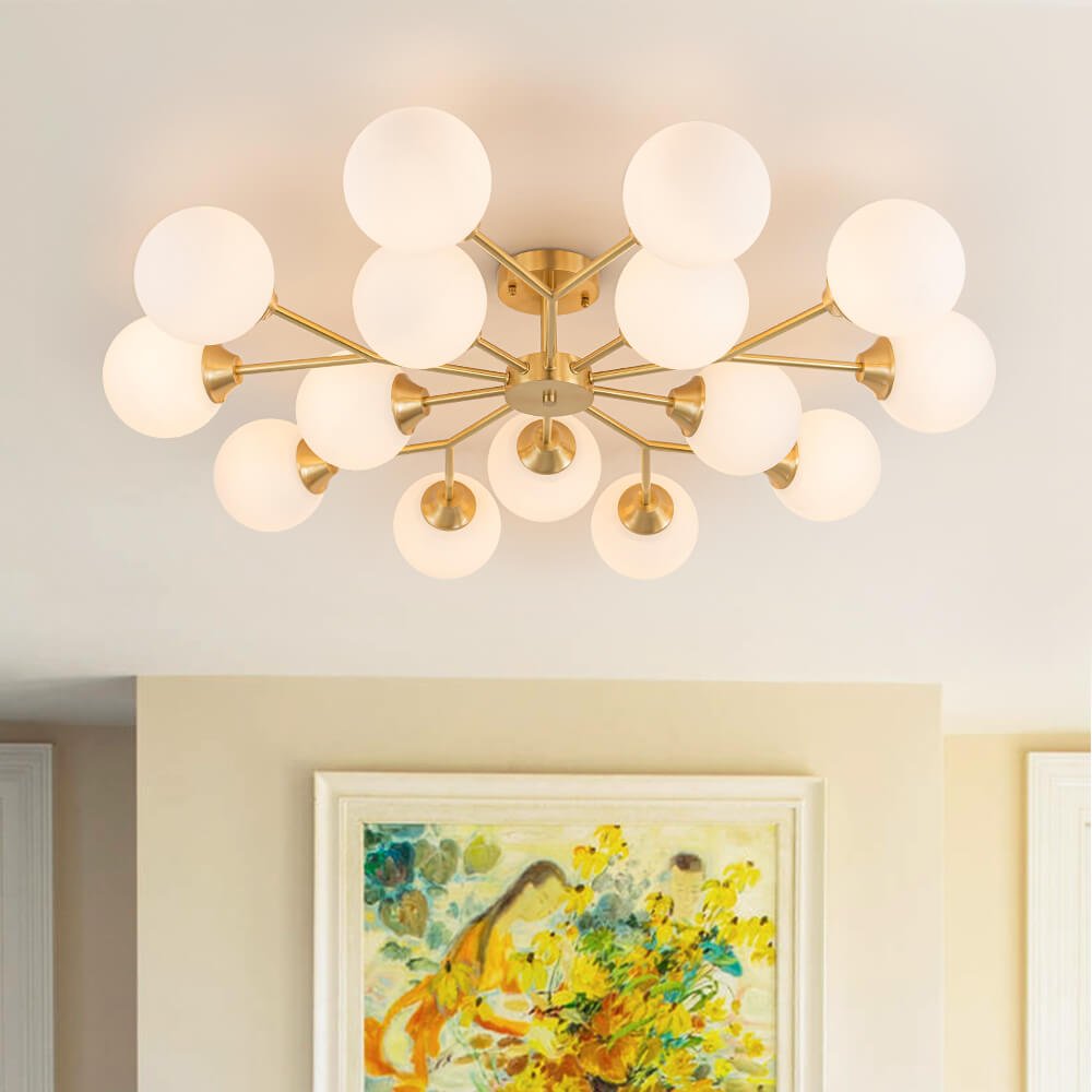 Mid - century Modern 15 - Light Sputnik Branching Glass Globe Semi Flush Mount - LightfixturesUAE
