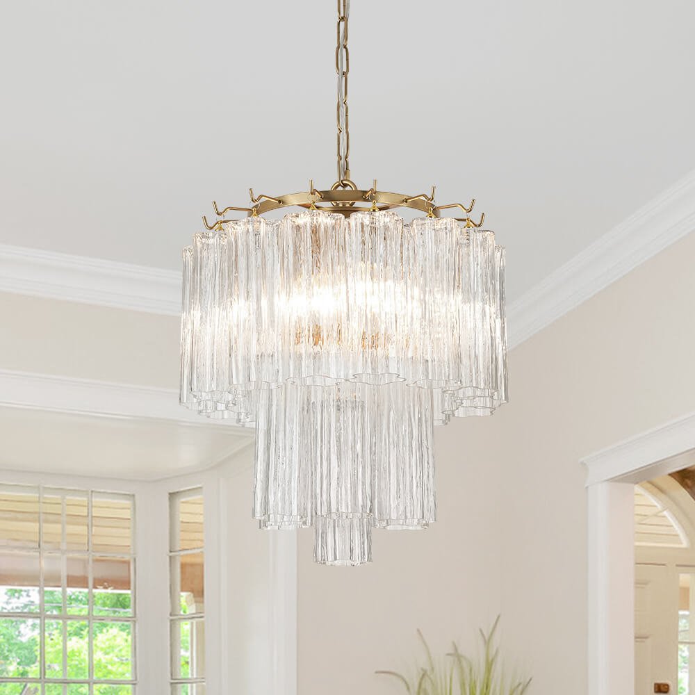 Mid - century Modern 3 - Tier Tube Glass Chandelier - LightfixturesUAE