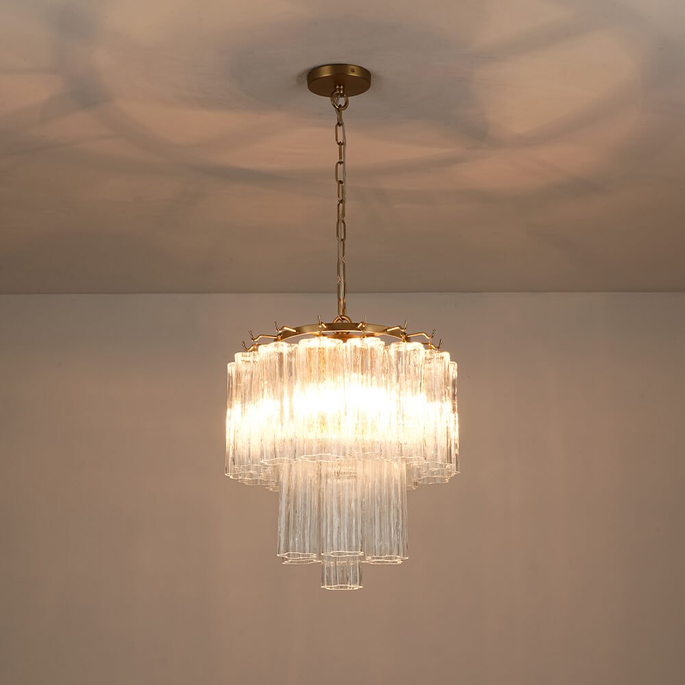 Mid - century Modern 3 - Tier Tube Glass Chandelier - LightfixturesUAE