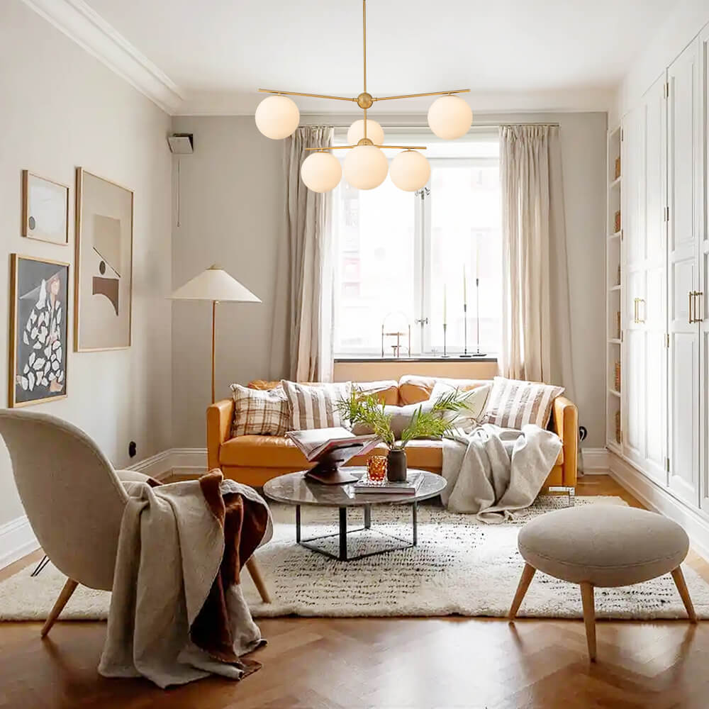 Mid - Century Modern 3/6 - Light Milky White Glass Globe Sputnik Chandelier - LightfixturesUAE
