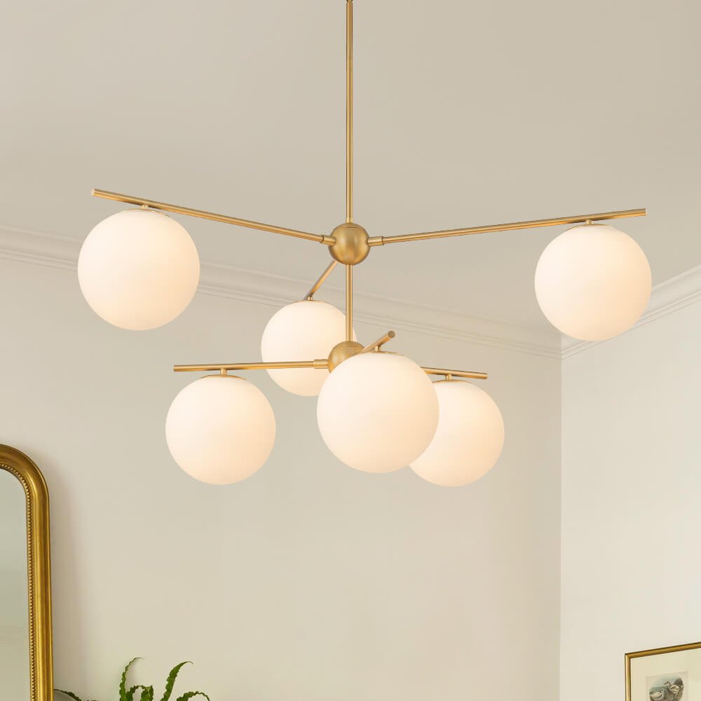 Mid - Century Modern 3/6 - Light Milky White Glass Globe Sputnik Chandelier - LightfixturesUAE