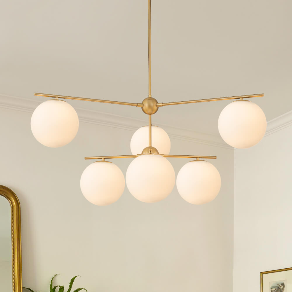 Mid - Century Modern 3/6 - Light Milky White Glass Globe Sputnik Chandelier - LightfixturesUAE