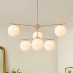 Mid - Century Modern 3/6 - Light Milky White Glass Globe Sputnik Chandelier - LightfixturesUAE
