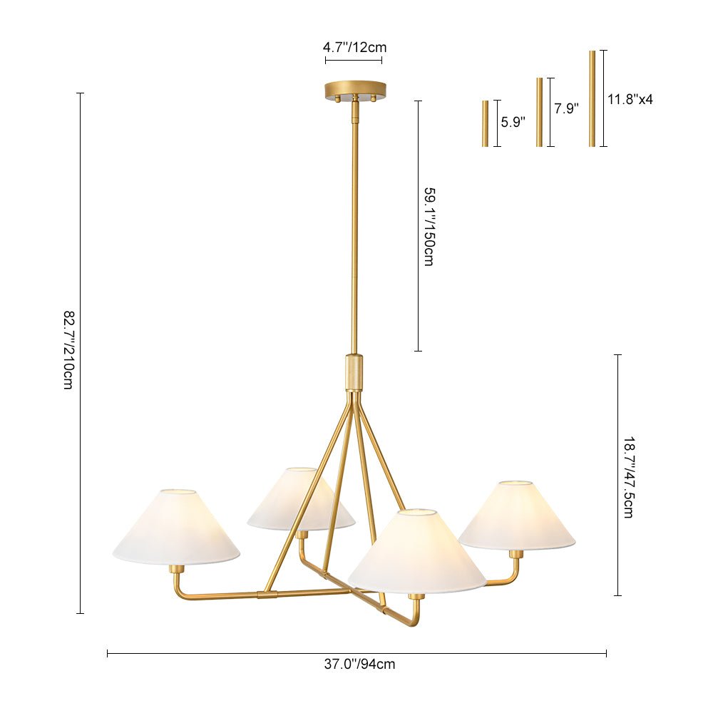 Mid - Century Modern 4 - Light Conical Fabric Shades Iron Chandelier - LightfixturesUAE