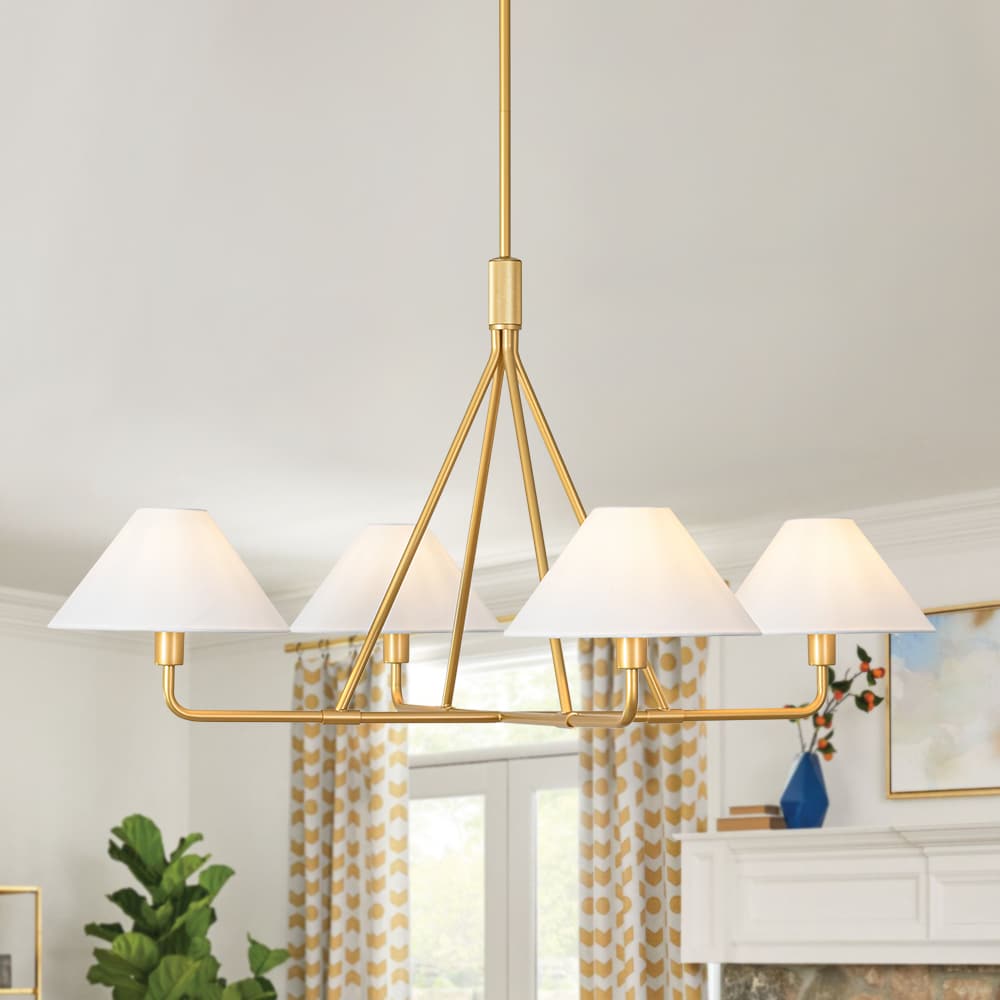 Mid - Century Modern 4 - Light Conical Fabric Shades Iron Chandelier - LightfixturesUAE