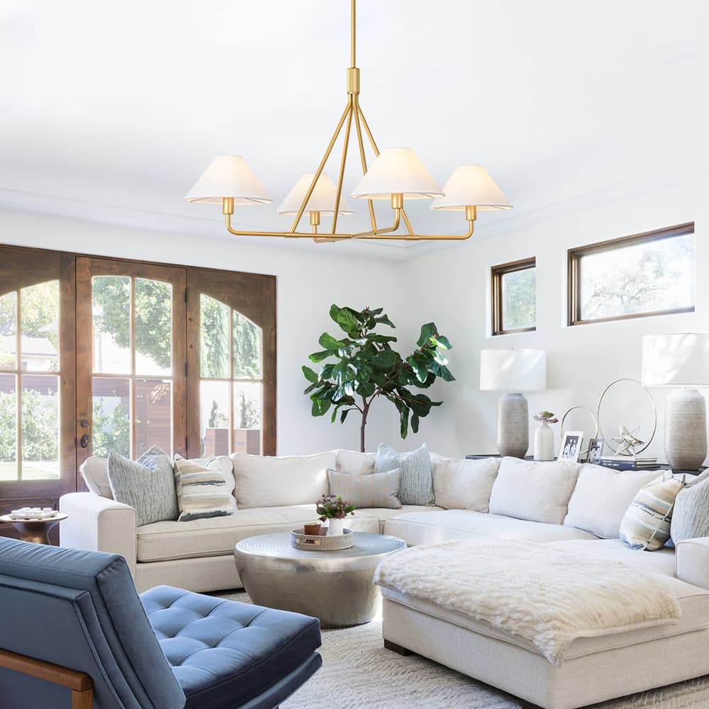 Mid - Century Modern 4 - Light Conical Fabric Shades Iron Chandelier - LightfixturesUAE