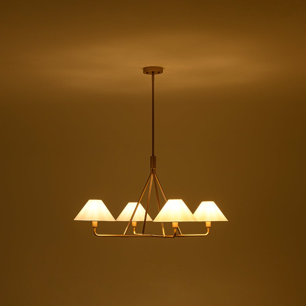 Mid - Century Modern 4 - Light Conical Fabric Shades Iron Chandelier - LightfixturesUAE