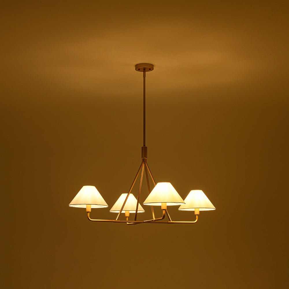 Mid - Century Modern 4 - Light Conical Fabric Shades Iron Chandelier - LightfixturesUAE