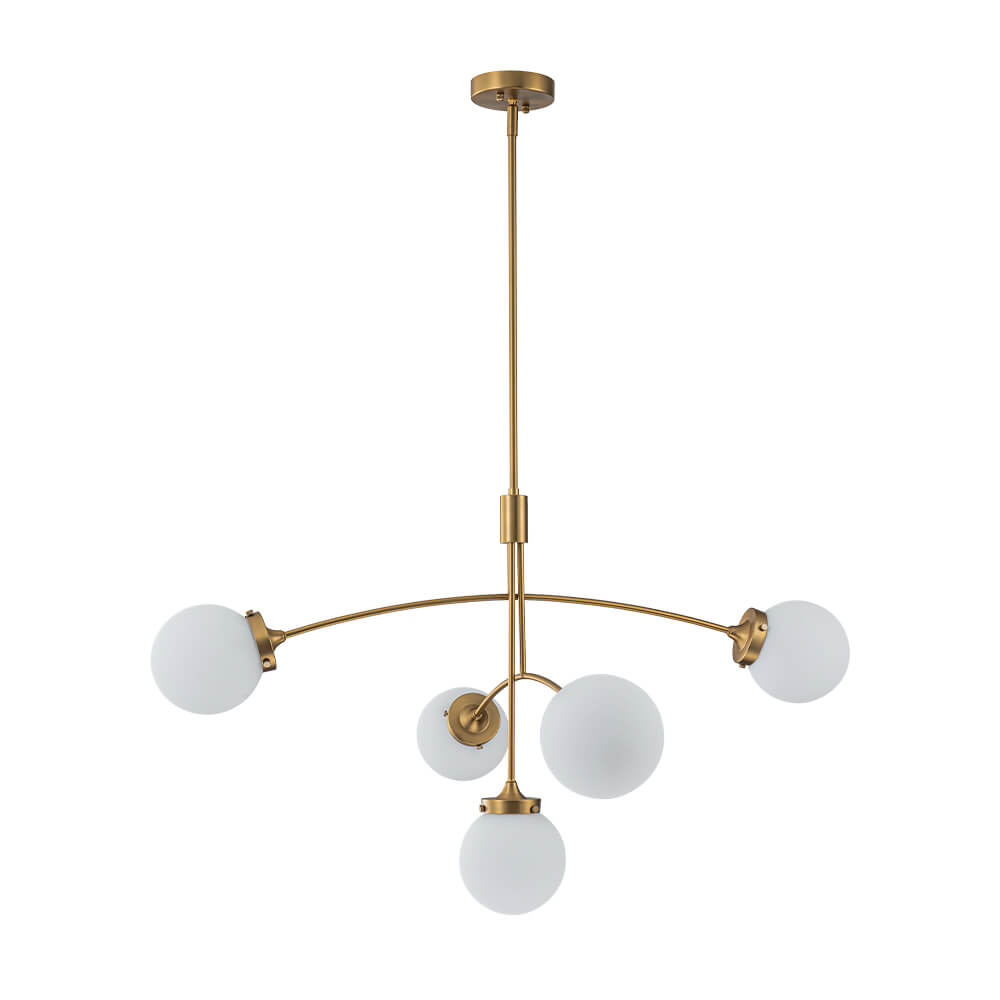 Mid - Century Modern 5 - Light Curved Arm Glass Globe Chandelier - LightfixturesUAE
