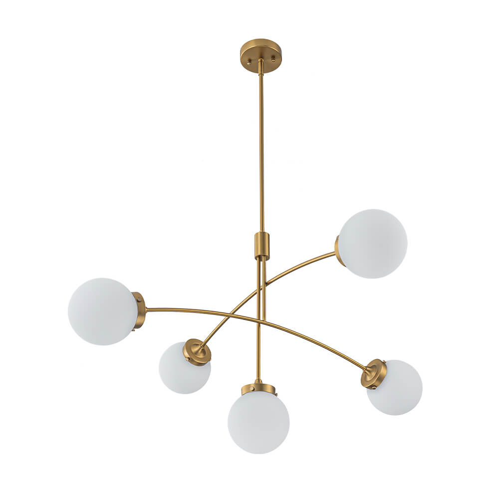 Mid - Century Modern 5 - Light Curved Arm Glass Globe Chandelier - LightfixturesUAE