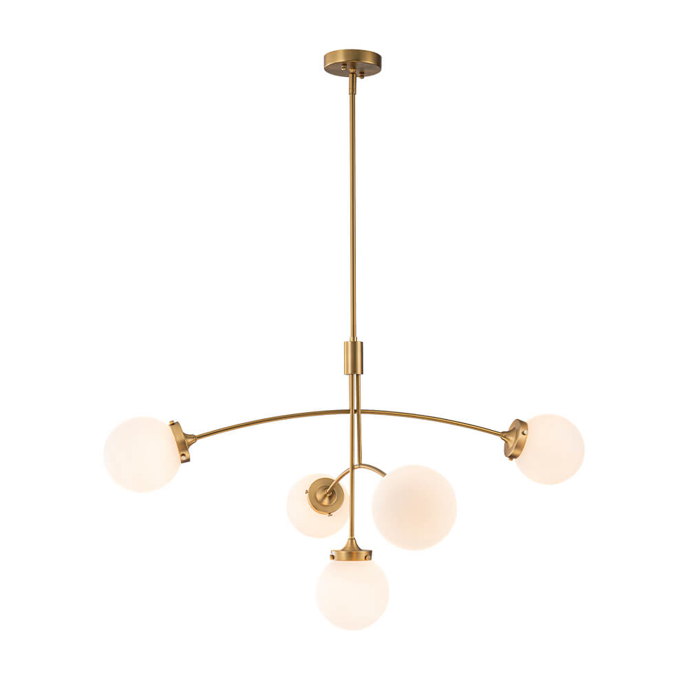 Mid - Century Modern 5 - Light Curved Arm Glass Globe Chandelier - LightfixturesUAE