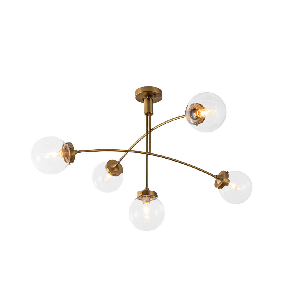 Mid - Century Modern 5 - Light Curved Arm Glass Globe Chandelier - LightfixturesUAE