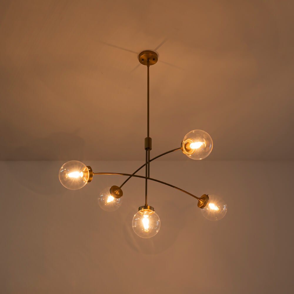 Mid - Century Modern 5 - Light Curved Arm Glass Globe Chandelier - LightfixturesUAE