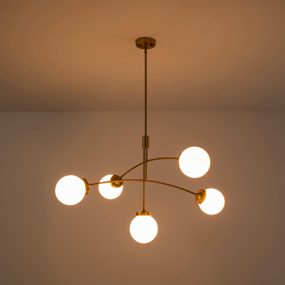 Mid - Century Modern 5 - Light Curved Arm Glass Globe Chandelier - LightfixturesUAE