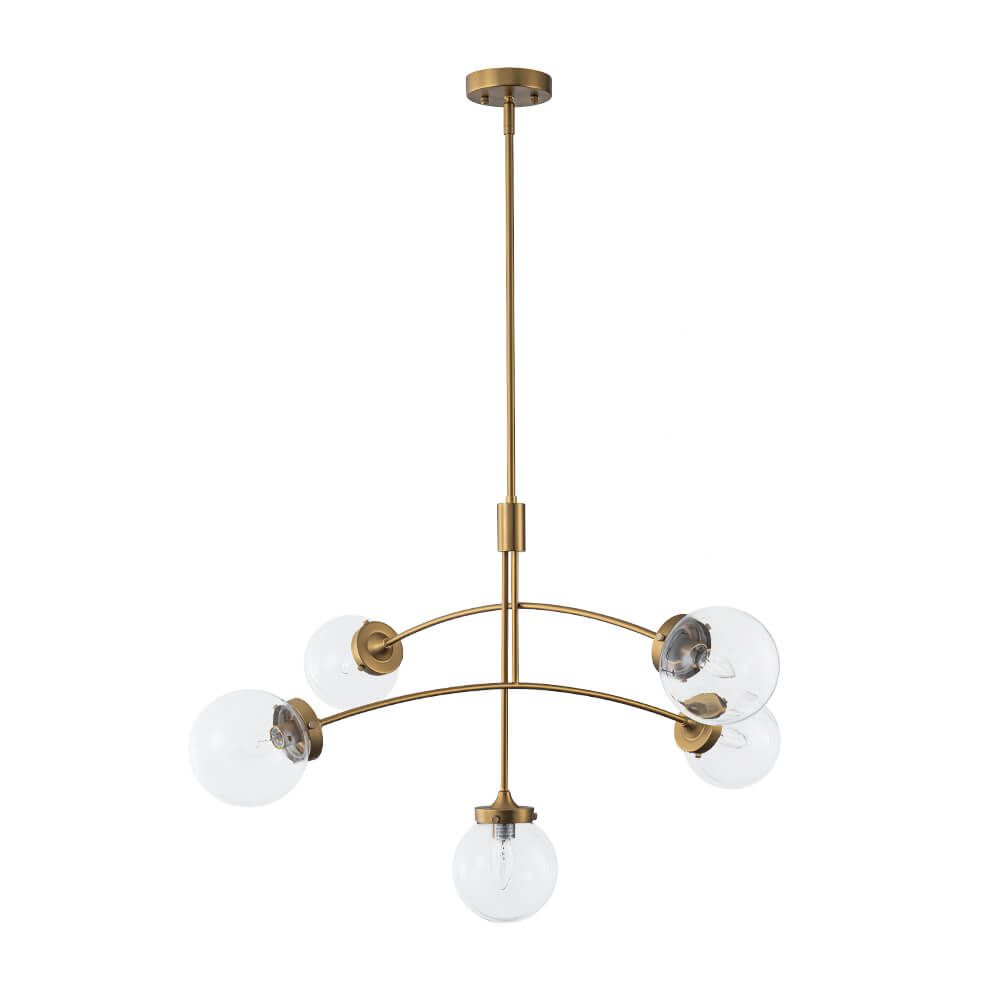 Mid - Century Modern 5 - Light Curved Arm Glass Globe Chandelier - LightfixturesUAE