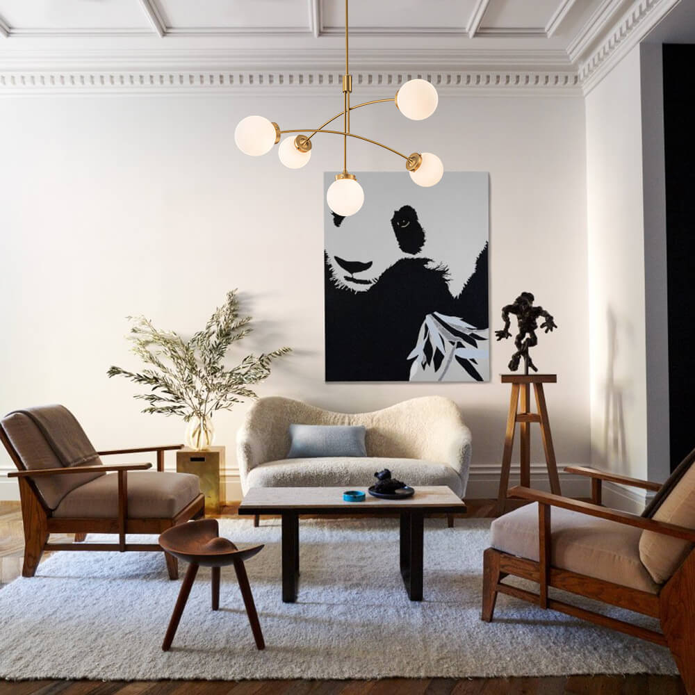 Mid - Century Modern 5 - Light Curved Arm Glass Globe Chandelier - LightfixturesUAE