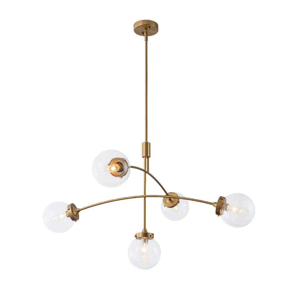 Mid - Century Modern 5 - Light Curved Arm Glass Globe Chandelier - LightfixturesUAE