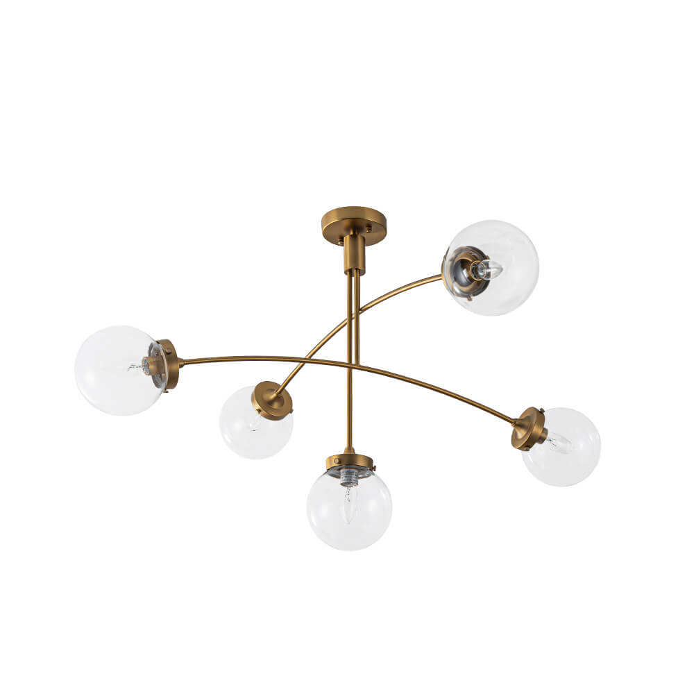 Mid - Century Modern 5 - Light Curved Arm Glass Globe Chandelier - LightfixturesUAE
