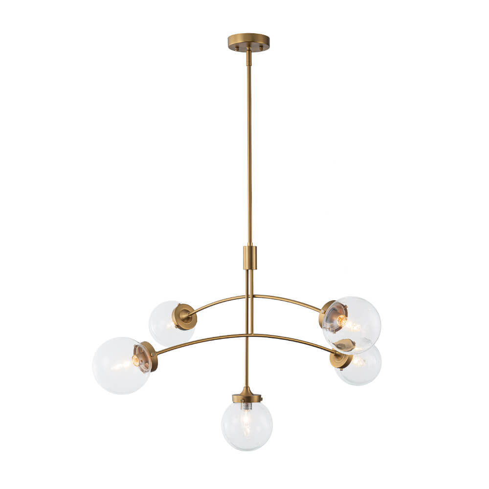 Mid - Century Modern 5 - Light Curved Arm Glass Globe Chandelier - LightfixturesUAE