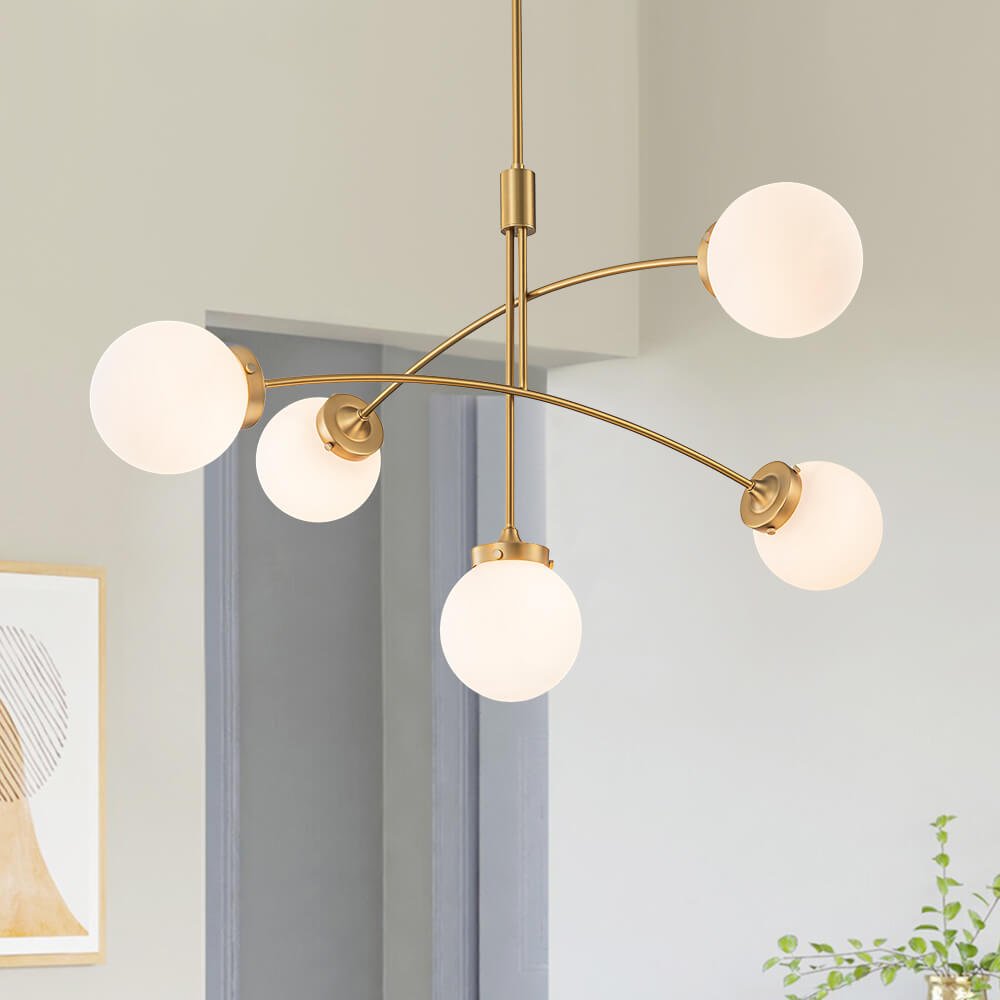 Mid - Century Modern 5 - Light Curved Arm Glass Globe Chandelier - LightfixturesUAE